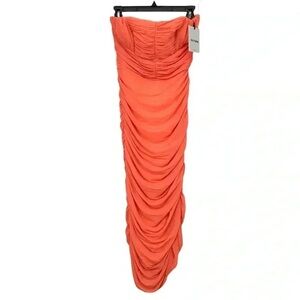 Nocturne Sparkly Strapless Ruched Draped Mini Dress Women S/M Salmon Orange NWT